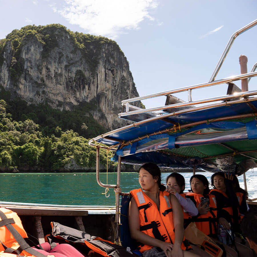A group of people on a boat.